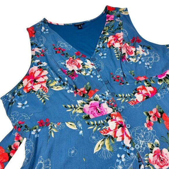Torrid Floral Tank Blouse Sz.2 2XL Blue Sleeveless Peplum Boho Cottage Feminine - Picture 8 of 16
